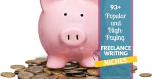 freelance writing niches pink piggy bank on a pile of change