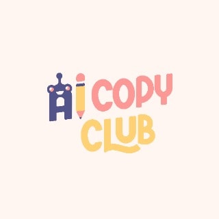 Logo for "Copy Club" featuring the text in a playful font. The word "Hi" is stylized with a robot-like figure for the "H" and a pencil for the "I". The words "COPY" are in pink and "CLUB" is in yellow against a light background.