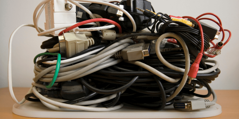 how to organize your home office a bundle of messy cables and cords