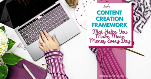 woman in a purple shirt creating her content creation framework