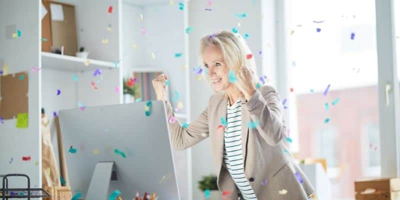 excited woman being productive