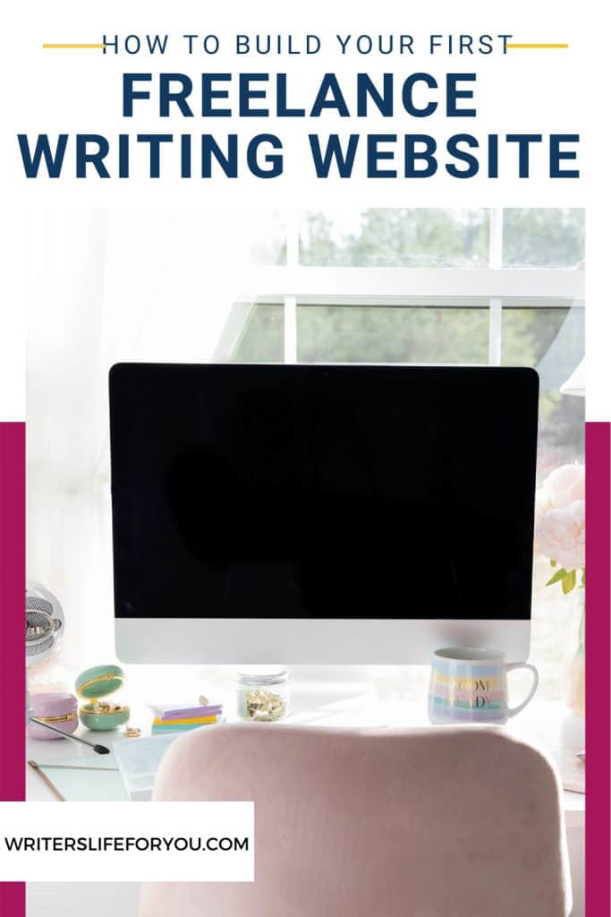 freelance writing website desktop on desk in front of a window