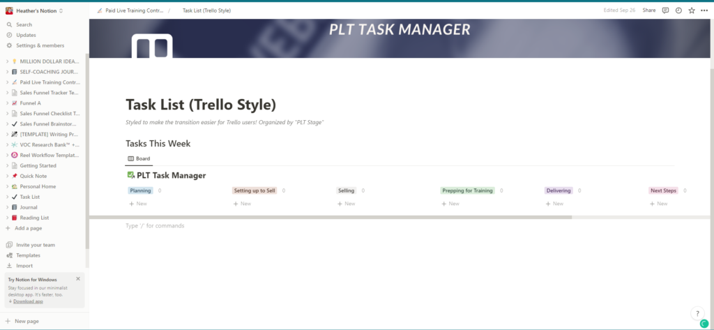 example of Notion Dashboard for project management