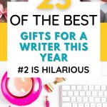 best gifts for writers computer keyboard with hot pink candle, pictures of presents