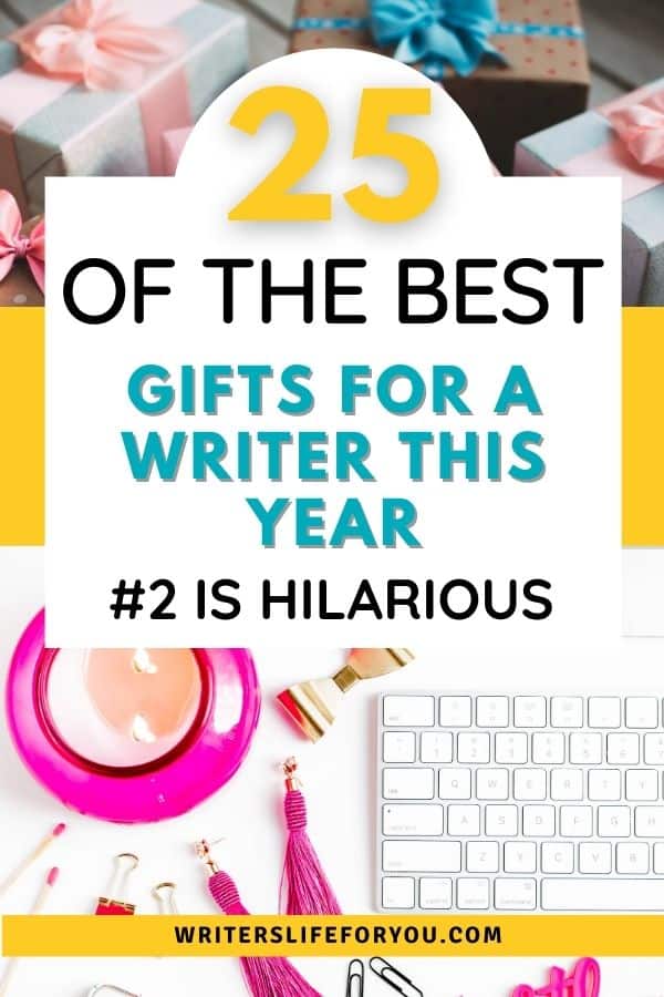 best gifts for writers computer keyboard with hot pink candle, pictures of presents