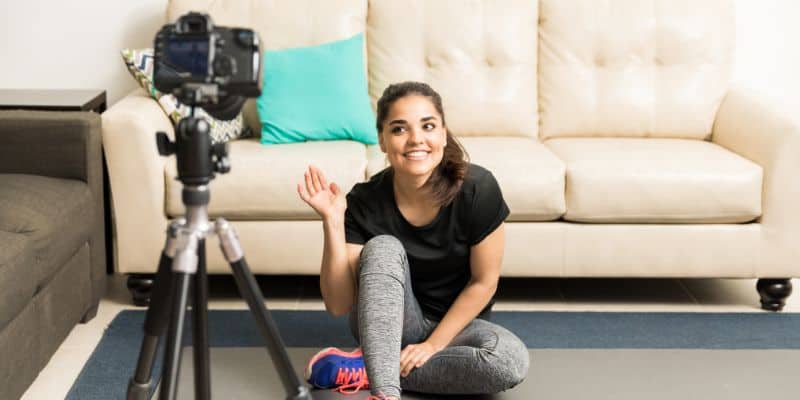 fitness blogger working on fitness content in front of the camera