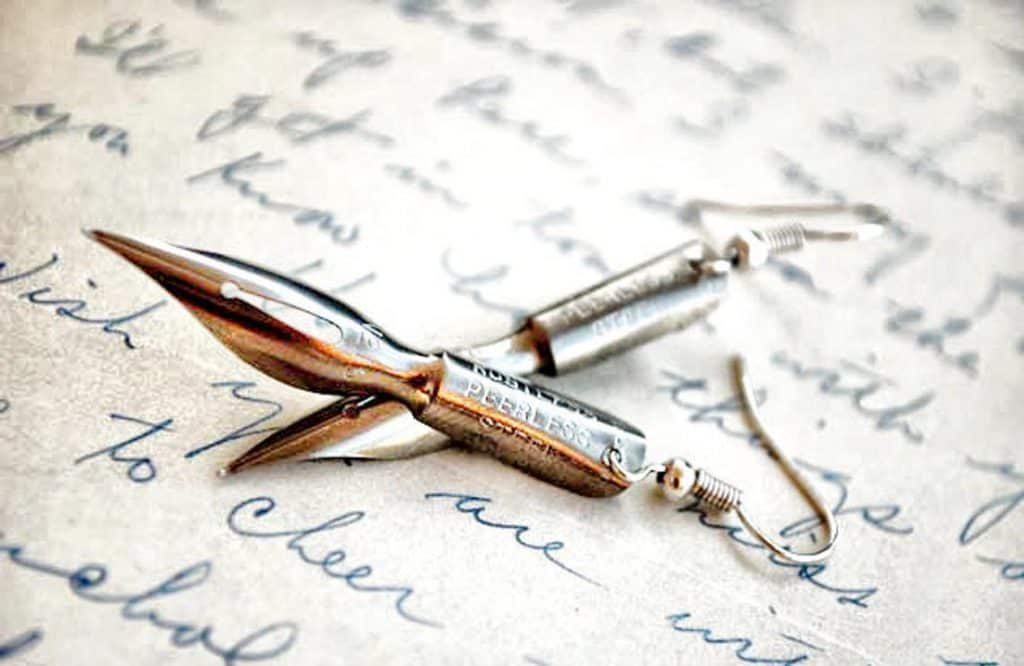 fountain pen quill earrings