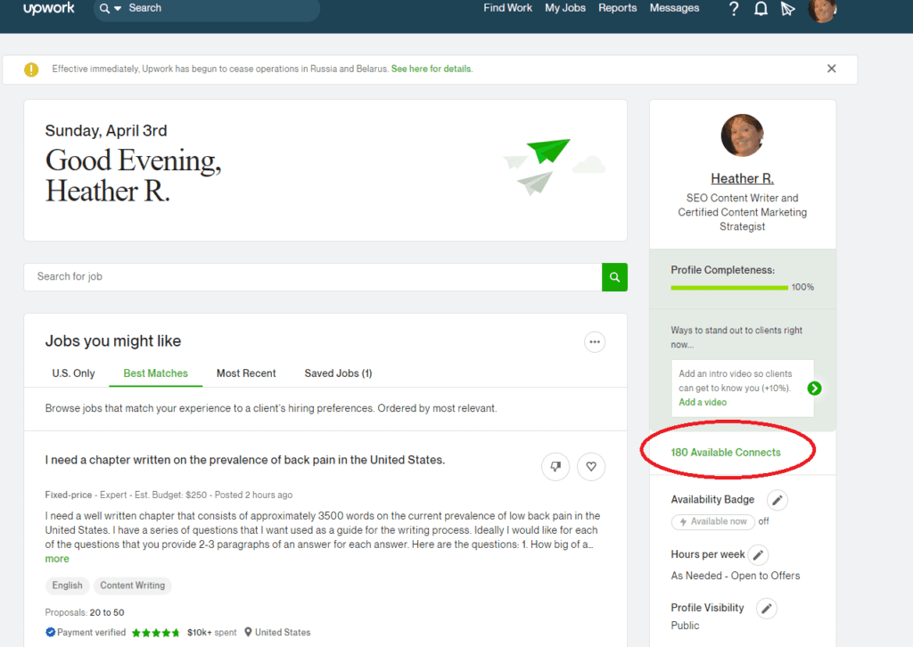 is Upwork good for beginners - screenshot of upwork connects