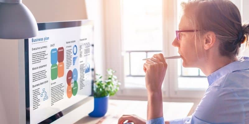 woman on a computer writing a business plan